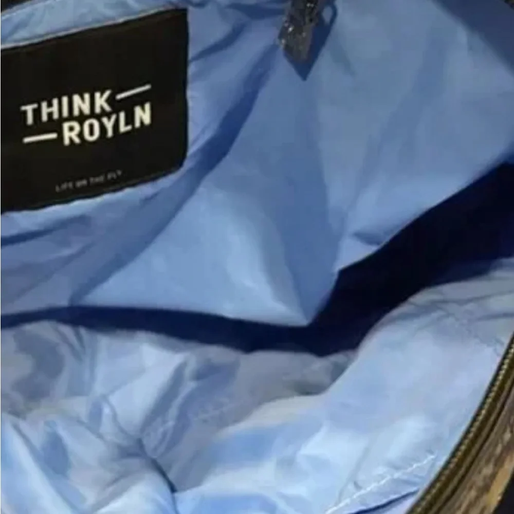 THINK ROYLN Blue Quilted Tote with Striped Strap and Matching Pouch